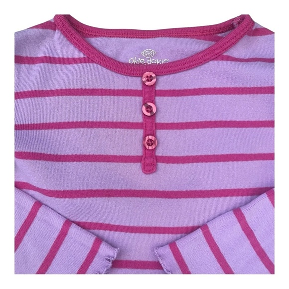 Okie Dokie pink/purplish Stripe Long Sleeve Shirt buttons lettuce trim Girl 3 - Picture 4 of 8